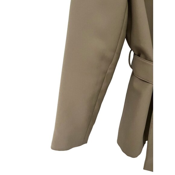 Womens Beige Belted Jacket With Snap Button Closure & Collared Neckline Size M - Picture 6 of 7